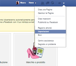 Account Impostazioni Facebook