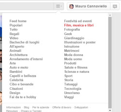 Pinterest menù categorie