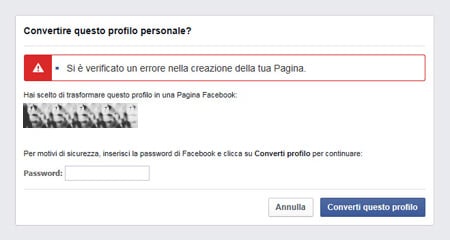 Converti il profilo in pagina-errore nella creazione