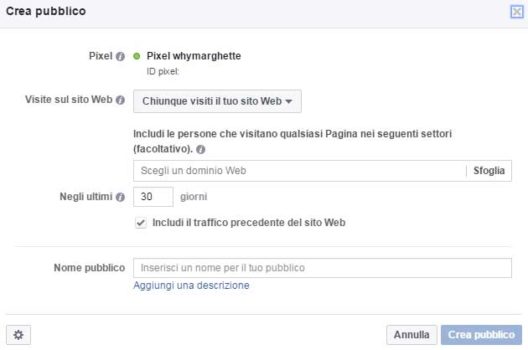 Crea pubblico da Pixel Facebook