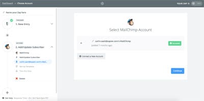 Zapier integrazione tra Typeform e MailChimp