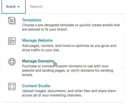 Dominio con Mailchimp-manage-domains-dropdown