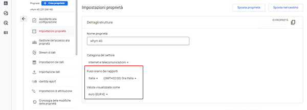 Impostazioni proprieta GA4